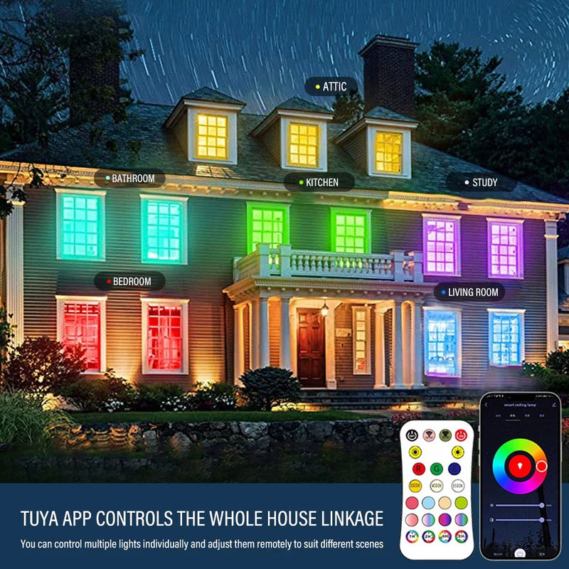 Lâmpada De Teto 24W / 110v Inteligente WiFi Tuya Smart App Forma Redonda Mutável Cor RGBCW Controle Remoto