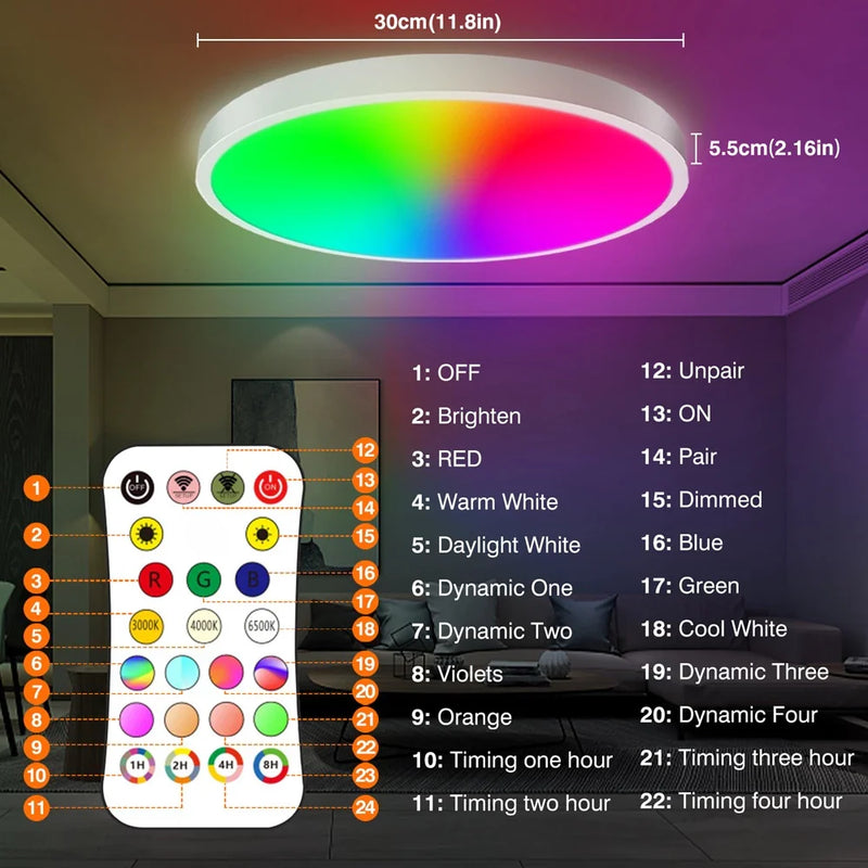Lâmpada De Teto 24W / 110v Inteligente WiFi Tuya Smart App Forma Redonda Mutável Cor RGBCW Controle Remoto