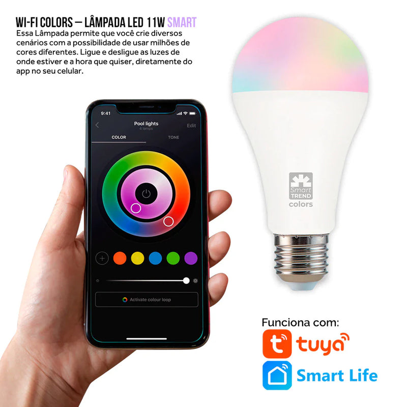 Kit 2 Lâmpadas Smart LED Inteligente 11W RGB WiFi Bivolt Compatível com Alexa e Google Assistant
