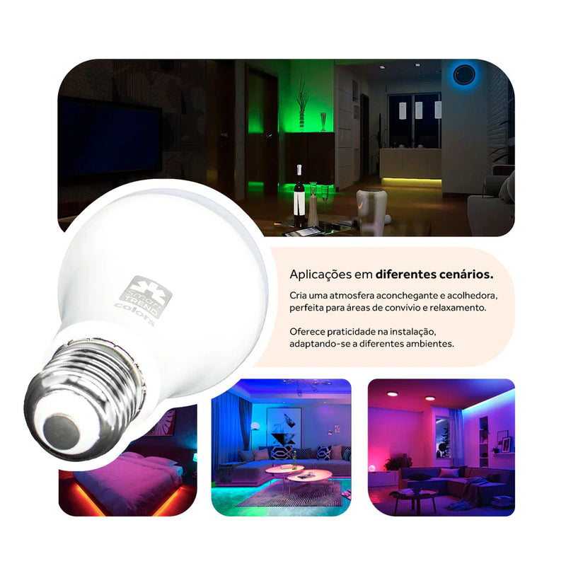 Kit 2 Lâmpadas Smart LED Inteligente 11W RGB WiFi Bivolt Compatível com Alexa e Google Assistant