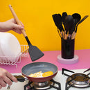Kit 11 utensílios de cozinha de silicone com cabo de madeira e suporte - Tud